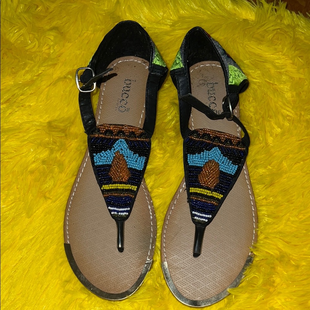 Beaded Black and Blue Sandals